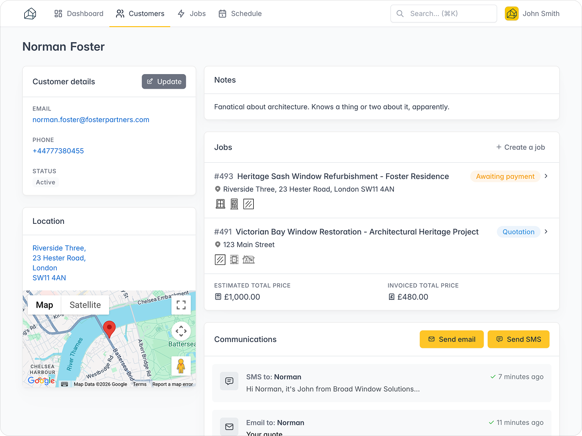 Customer and enquiry details in one place