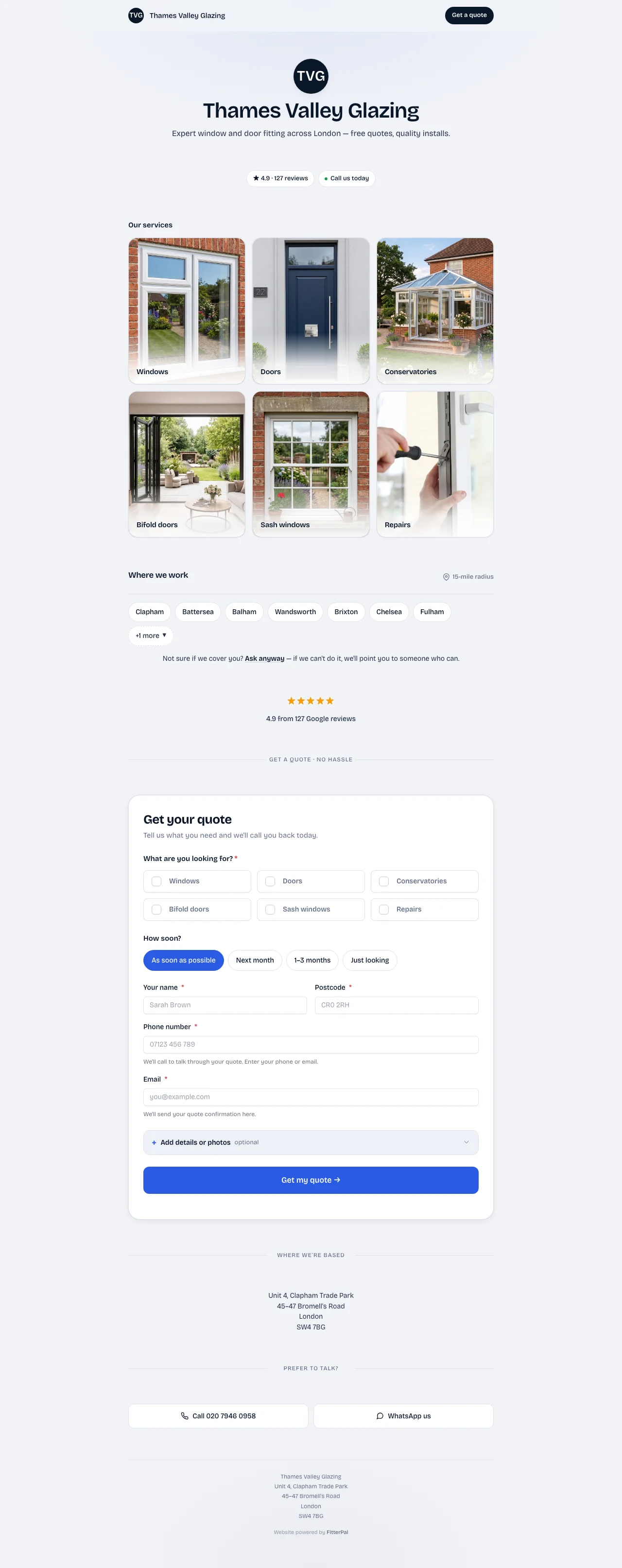 Branded hosted website for a London window fitting company