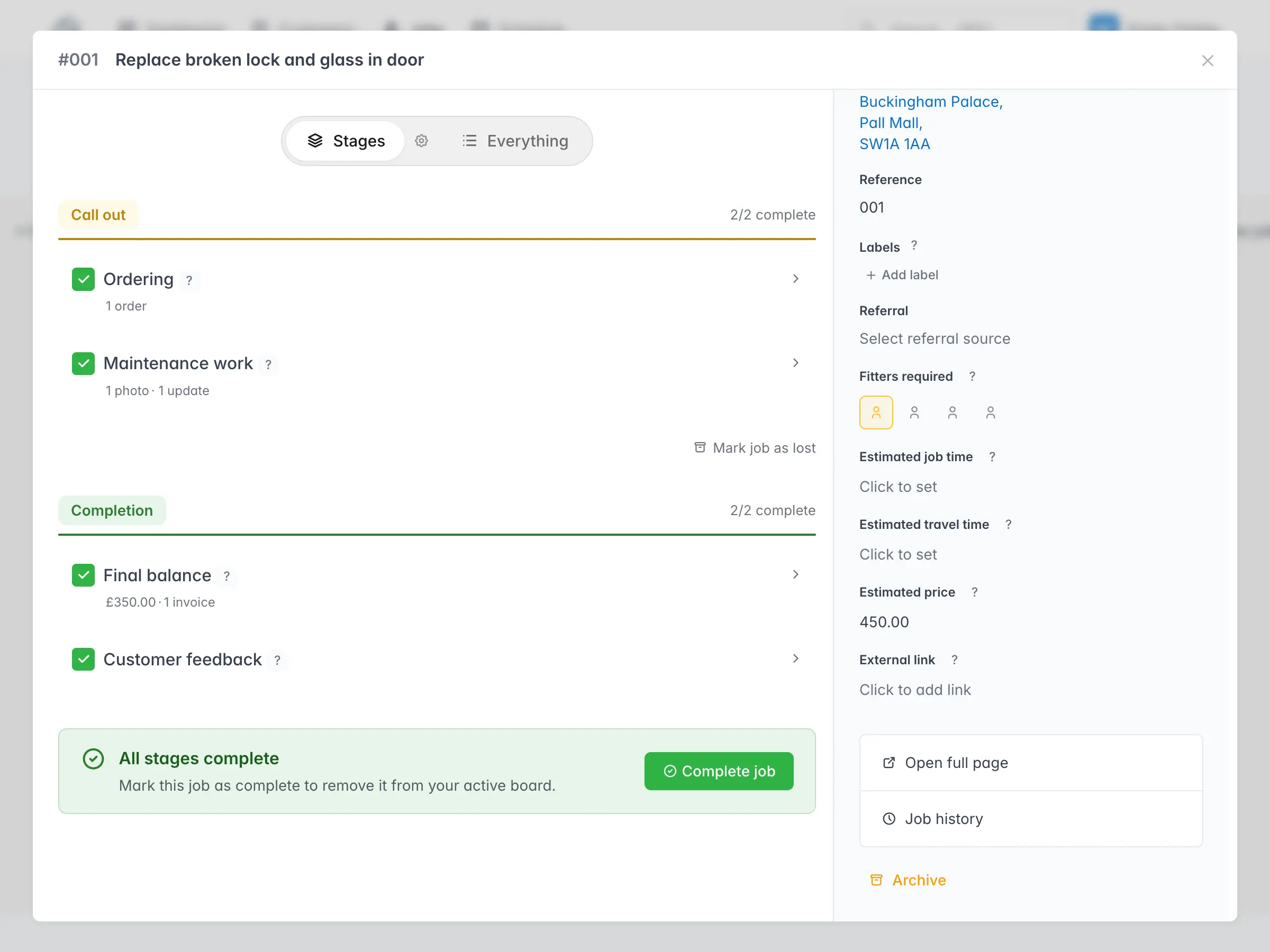 Maintenance and remedial work on a job