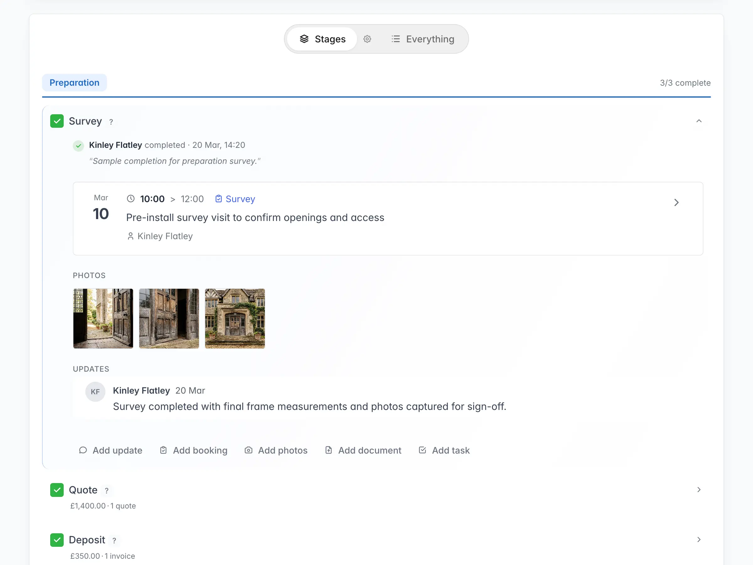 SmartStages job stages including quote and next steps
